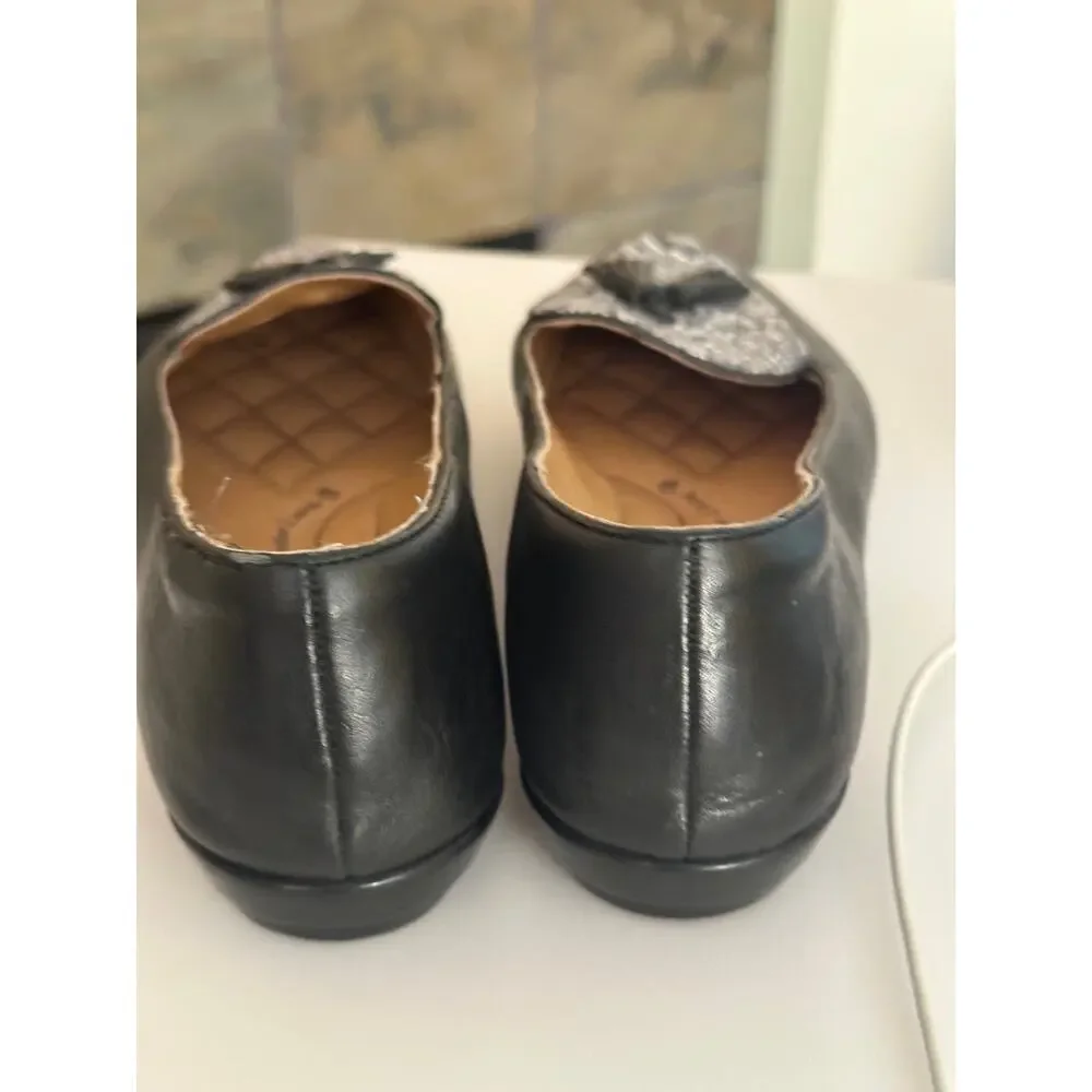 Sofft black and snake print tassled leather flats loafers 11M